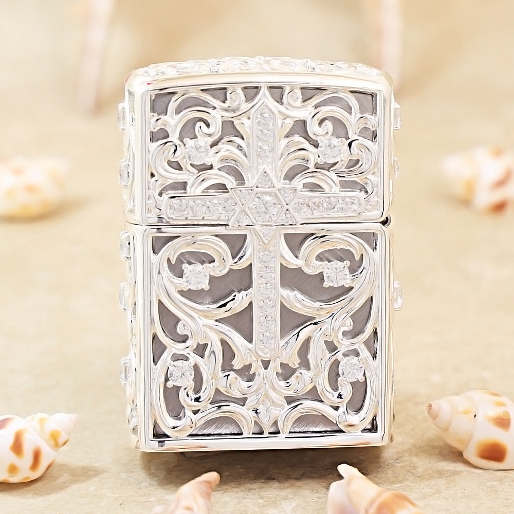 Zippo Solid 3d-embossed Argent Openwork Diamond Crucifix Case - CM21