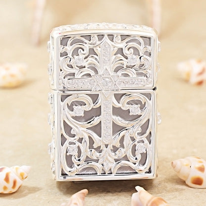 Zippo Solid 3d-embossed Argent Openwork Diamond Crucifix Case - CM21