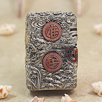 Zippo Solid 3d-embossed Argent Panda and Serpent Battle Case Bundle - CM29