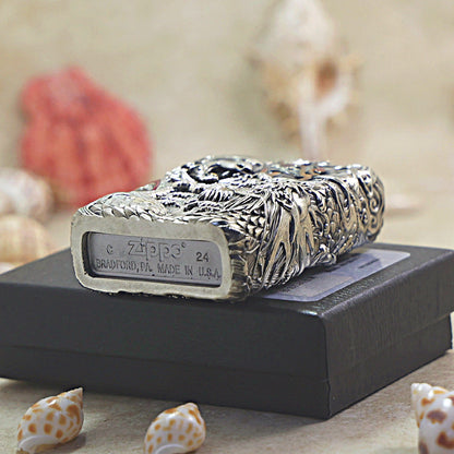 Zippo Solid 3d-embossed Argent Panda and Serpent Battle Case Bundle - CM29