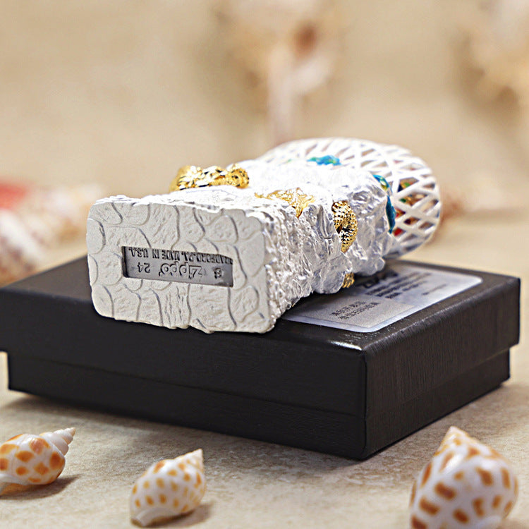 Zippo Solid 3d-embossed White Great Wall and Gold Serpent Case Bundle - CM42
