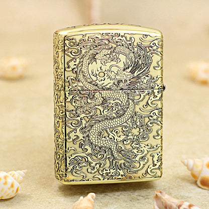 Zippo Premium Shine Bronze Intricate Chiseled Flying Serpent in Sky - CC163