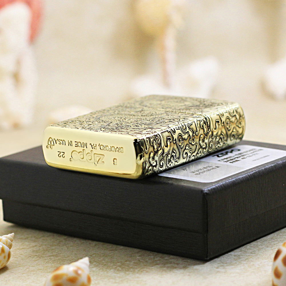 Zippo Premium Shine Bronze Intricate Chiseled Flying Serpent in Sky - CC163