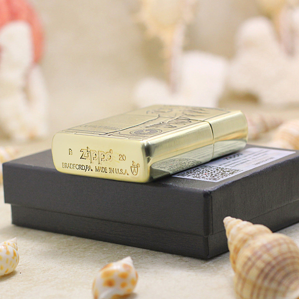 Zippo Premium Shine Bronze Intricate Chiseled Whirlwindproof Pin-Up Maiden - CC149
