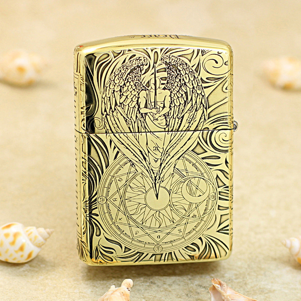 Zippo Premium Shine Bronze Chiseled Angelic Warrior Seal of Solomon - CC160
