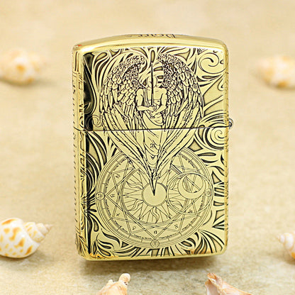 Zippo Premium Shine Bronze Chiseled Angelic Warrior Seal of Solomon - CC160