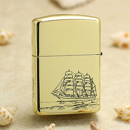 Zippo Premium Shine Bronze Chiseled Nautical Map Sailing Ship - CC146