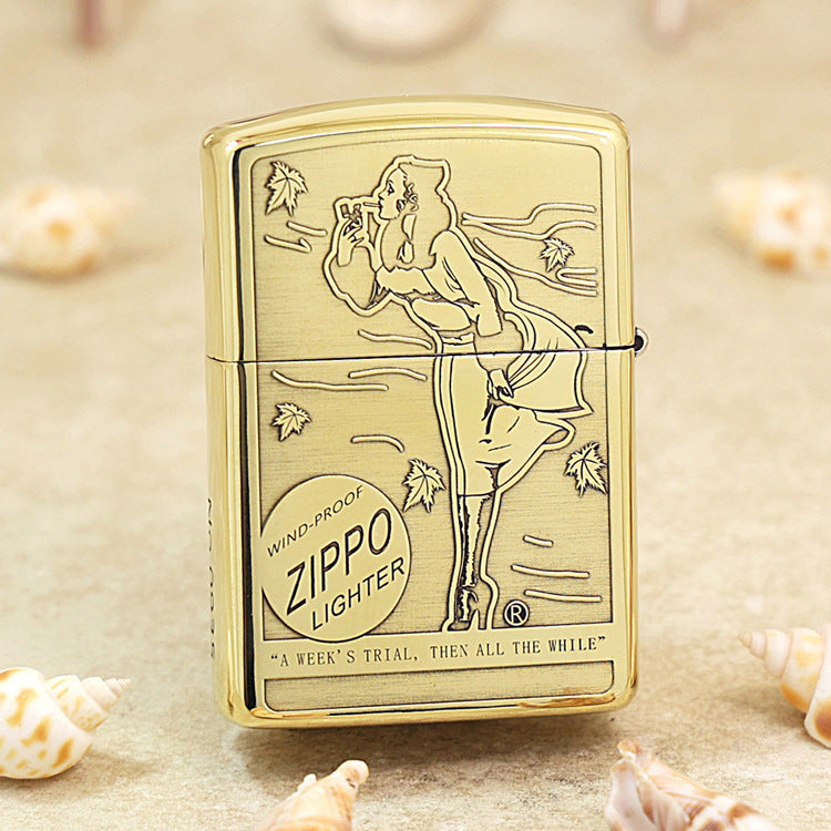 Zippo Premium Shine Bronze Chiseled Pin-Up Maiden Autumn Wind - CC151