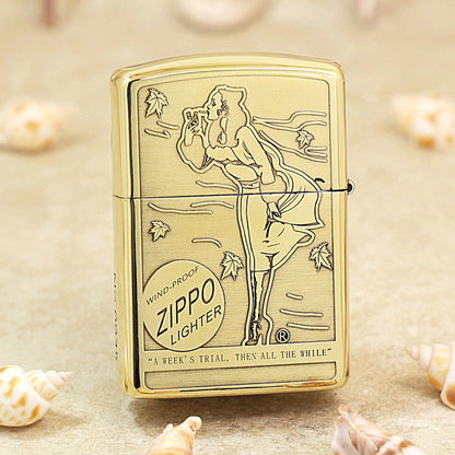 Zippo Premium Shine Bronze Chiseled Pin-Up Maiden Autumn Wind - CC151