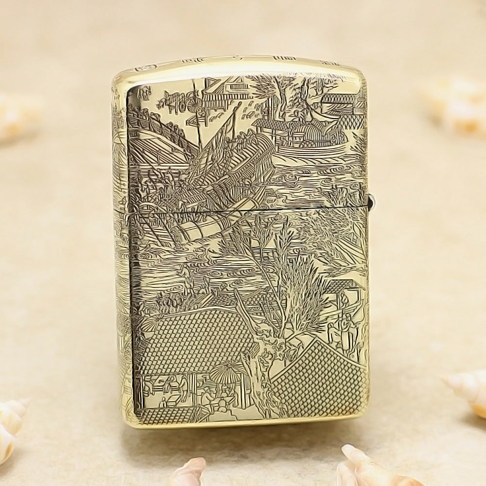 Zippo Premium Shine Bronze Complete Chiseled Qingming Festival Scroll - CC119