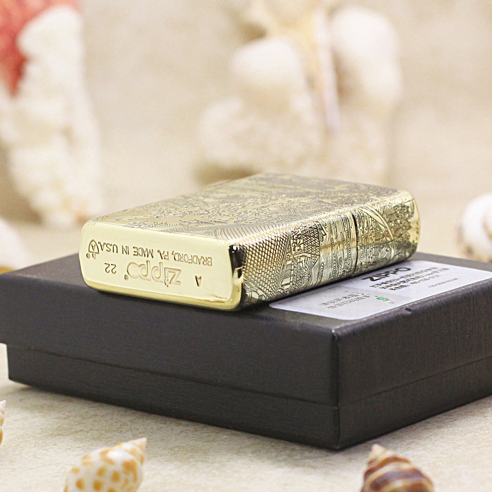 Zippo Premium Shine Bronze Complete Chiseled Qingming Festival Scroll - CC119