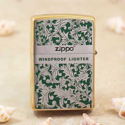 Zippo Premium Shine Bronze Green Hue Filled Arabesque Scroll - CS14