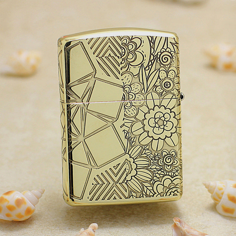 Zippo Premium Shine Bronze Half Geometric Tiger Engraving - CC135