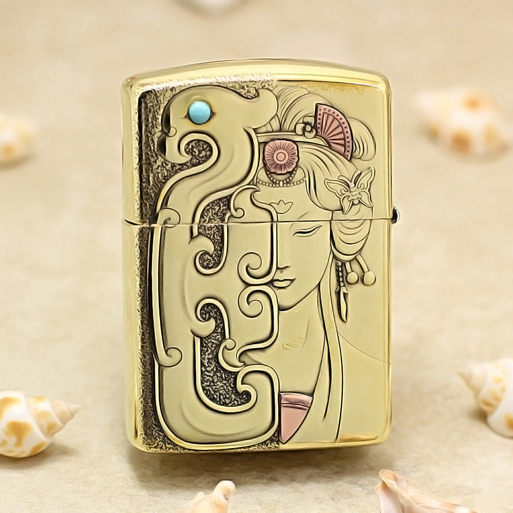 Zippo Premium Shine Bronze Mulan Serpent Jade Carving Medallion - CC111