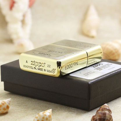 Zippo Premium Shine Bronze Multi Panel Logo and Patent Stamps - SC01