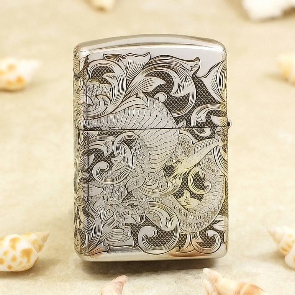 Zippo Premium Shine Steel Intricate Engraved Serpent and Complete Arabesque - SC26