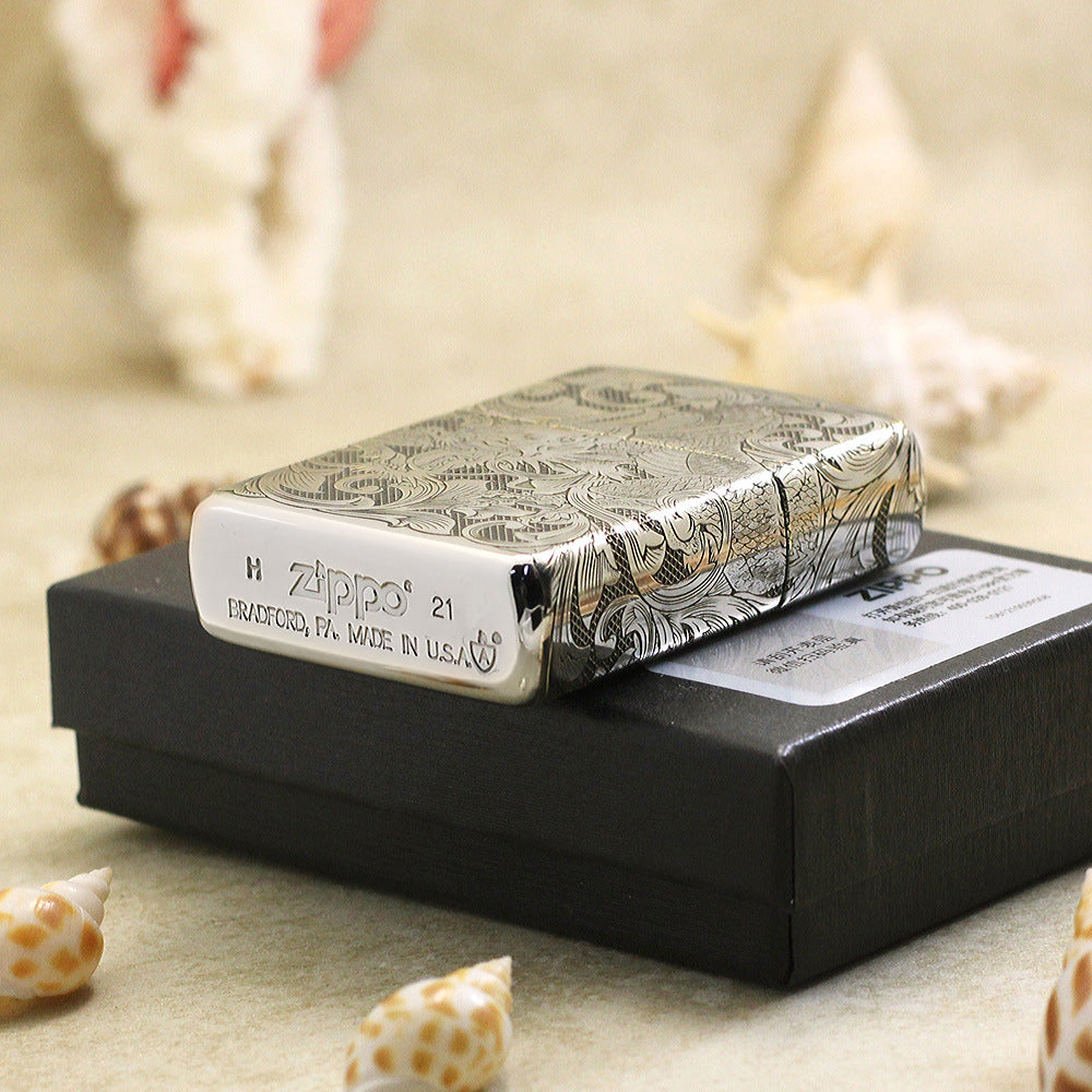 Zippo Premium Shine Steel Intricate Engraved Serpent and Complete Arabesque - SC26
