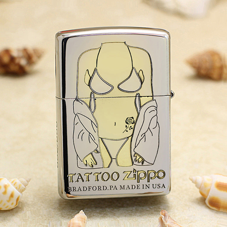 Zippo Premium Shine Steel Intricate Chiseled Tattoo Pin-Up Torso - SC19