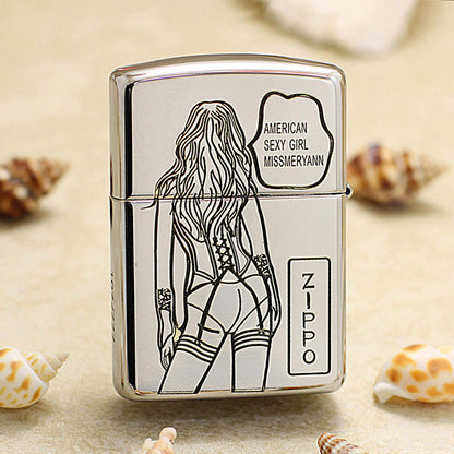 Zippo Premium Shine Steel Chiseled American Sexy Maiden Pin-Up - SC22