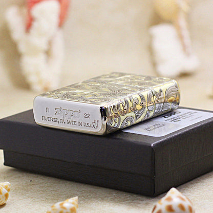 Zippo Premium Shine Gold Intricate Engraved Surrounding Arabesque Scroll - SC12