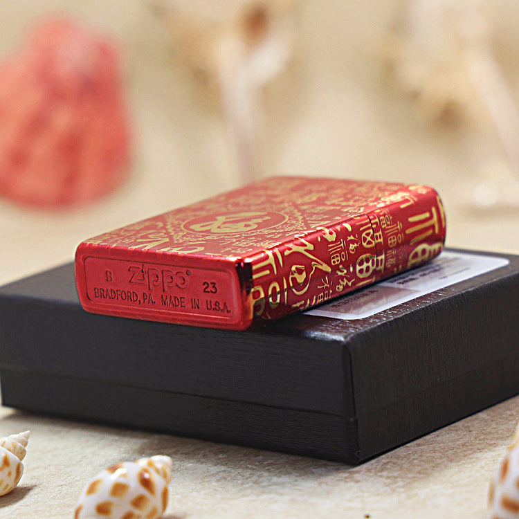Zippo Crimson Premium Shine Gold Chiseled Hundred Fu Characters - CS27