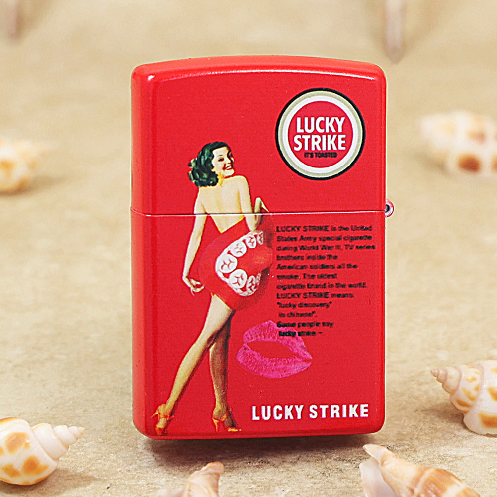 Zippo Crimson Matte Hue-Decorated Lucky Strike Pin-Up Maiden - CS09