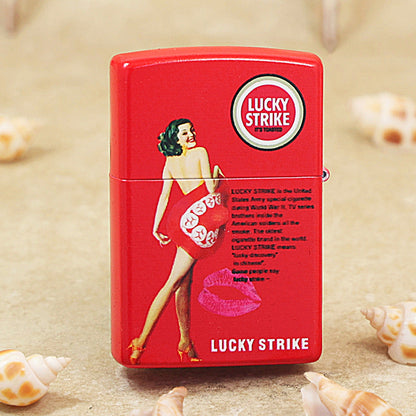 Zippo Crimson Matte Hue-Decorated Lucky Strike Pin-Up Maiden - CS09