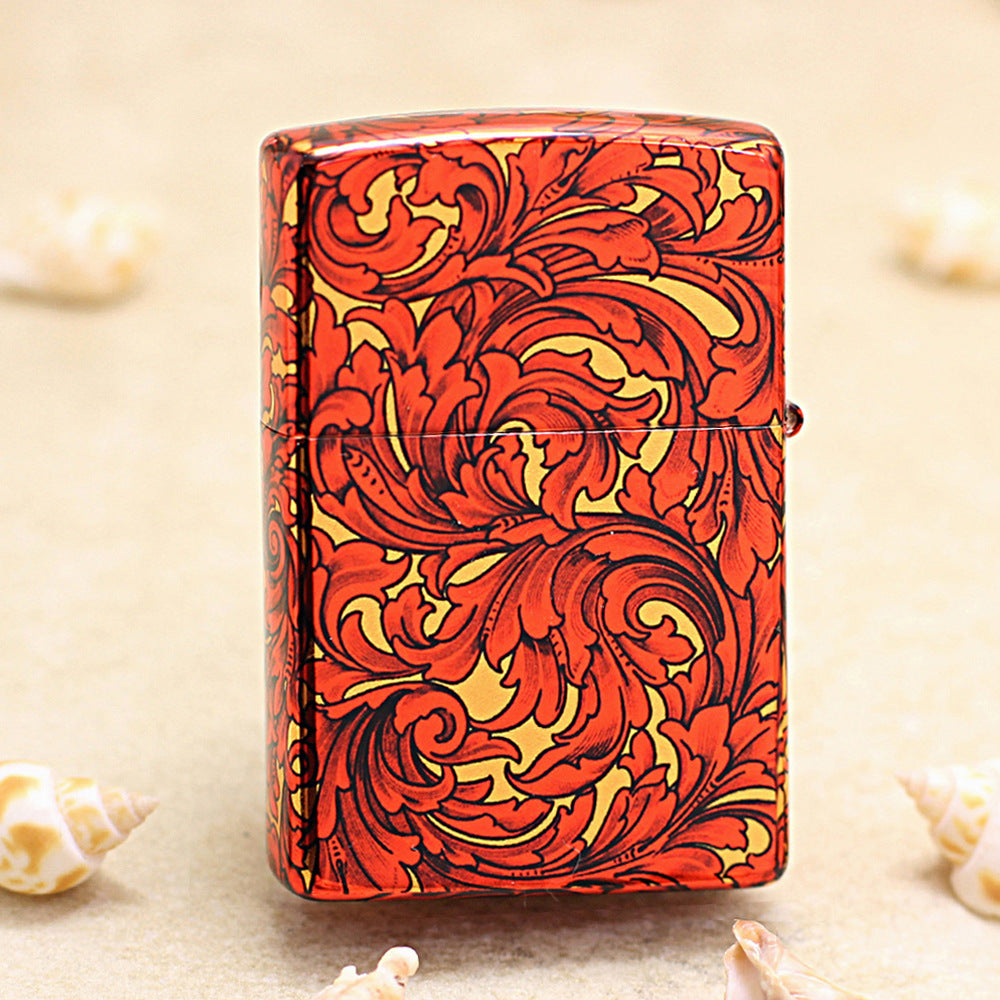 Zippo Crimson and Gold Hue Decorated Large Arabesque Pattern - CS08