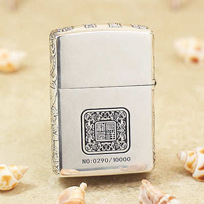Zippo Argent-Layered 'Dragon and Phoenix Bring Prosperity' - DS139
