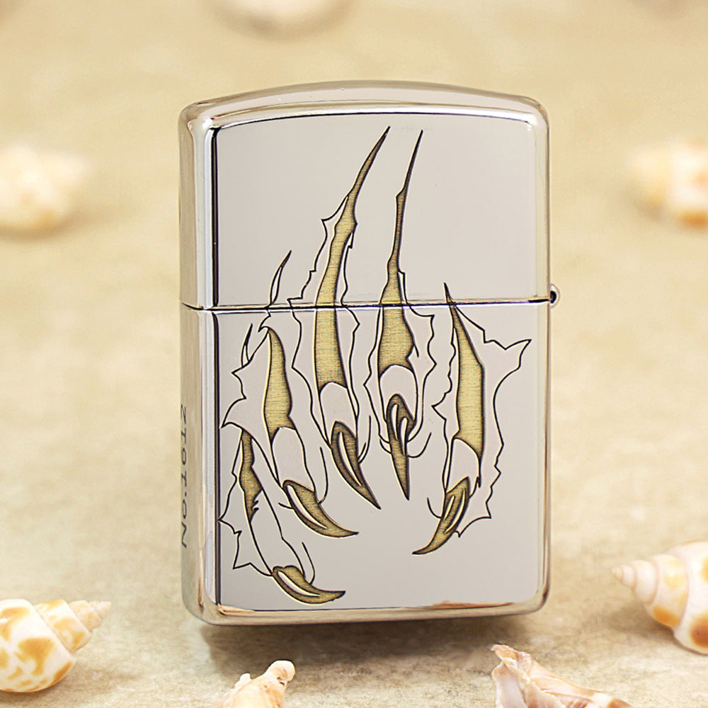 Zippo Argent Intricate Engraved Ferocious Tiger Head in Waves - SC31