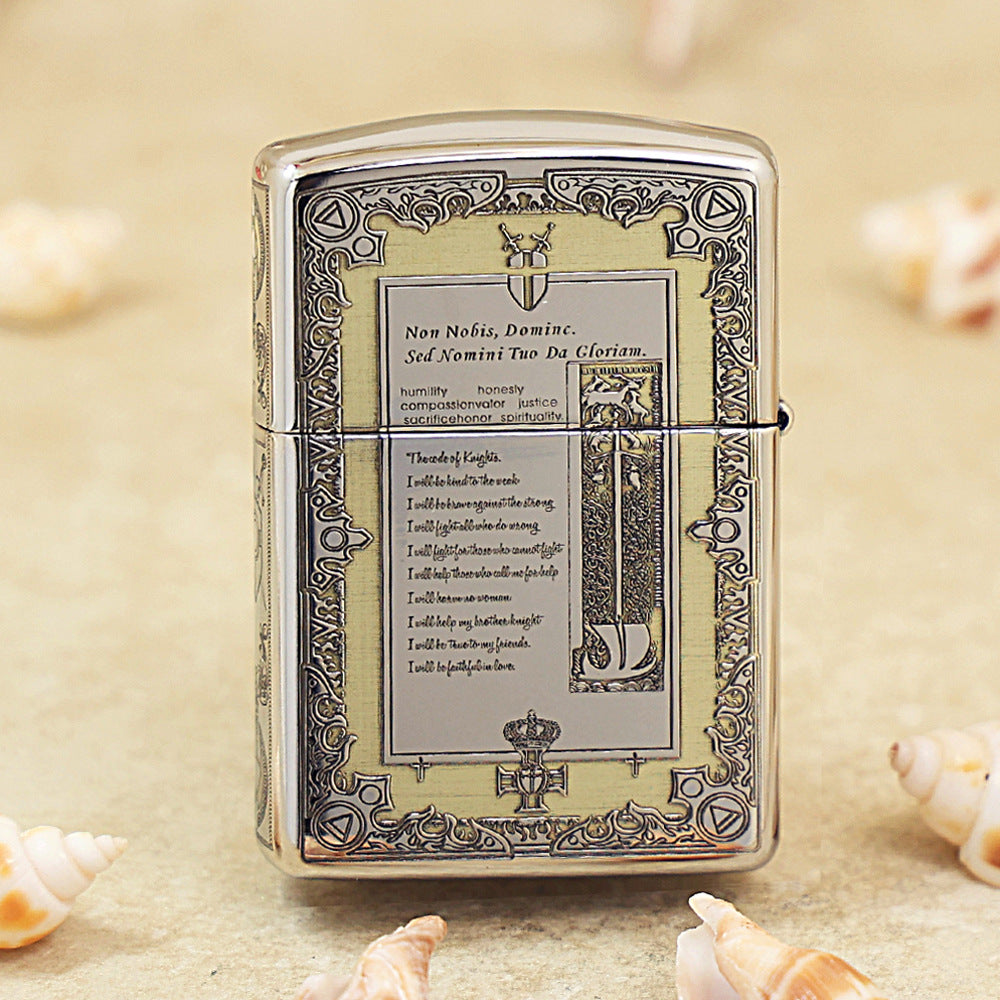 Zippo Argent Intricate Engraved Knights Templar Declaration - SC09