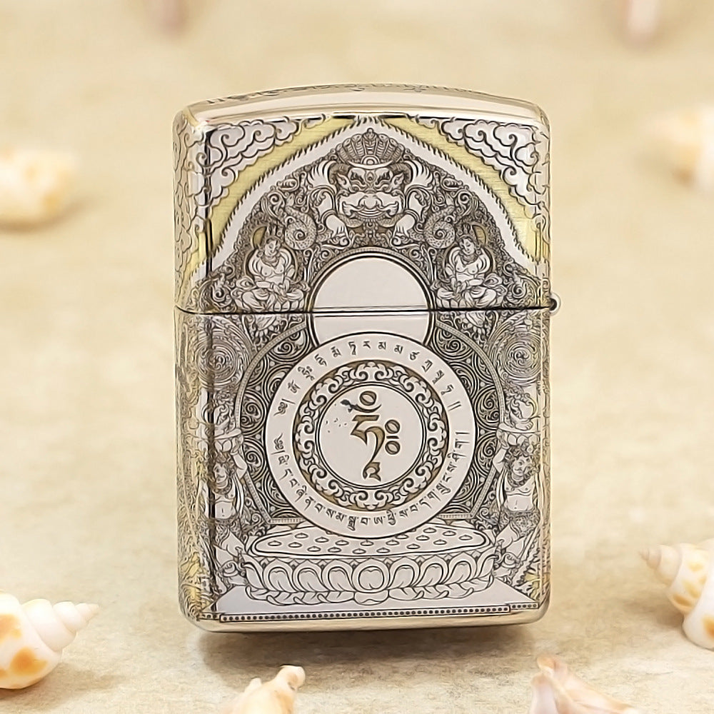 Zippo Argent Intricate Engraved White Tara Bodhisattva on Lotus - SC28