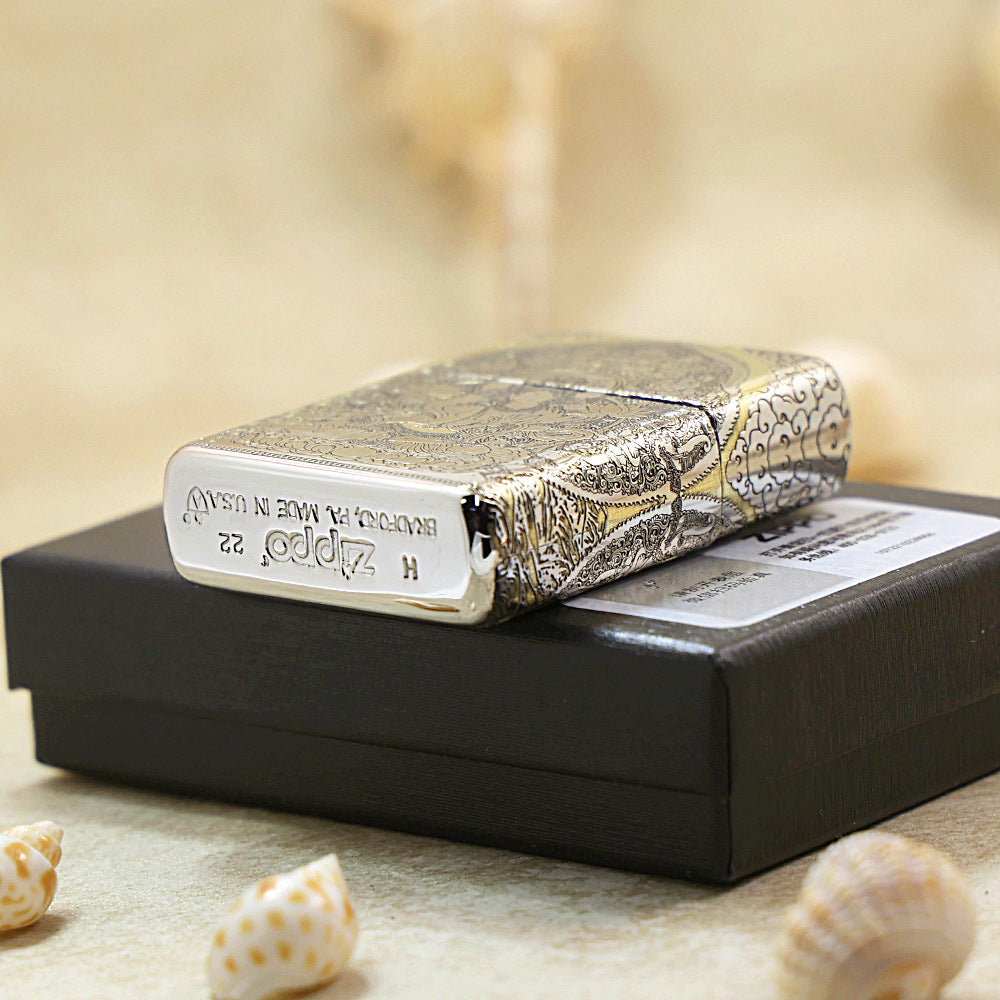 Zippo Argent Intricate Engraved White Tara Bodhisattva on Lotus - SC28