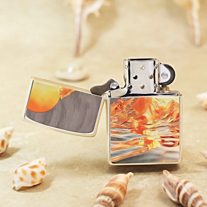 Zippo Argent Matte Hue Decorated Sunlit Mountainscape - CS01