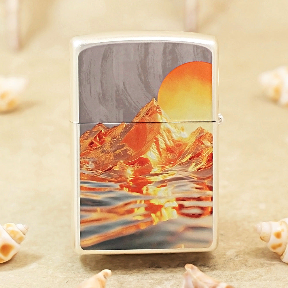 Zippo Argent Matte Hue Decorated Sunlit Mountainscape - CS01