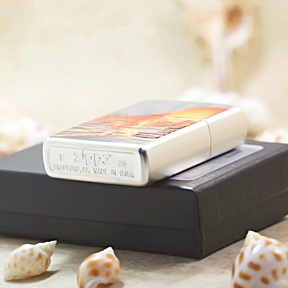 Zippo Argent Matte Hue Decorated Sunlit Mountainscape - CS01