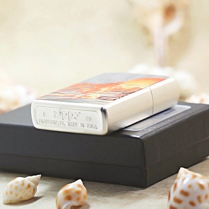Zippo Argent Matte Hue Decorated Sunlit Mountainscape - CS01