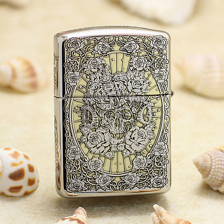 Zippo Argent and Gold Intricate Engraved Rose Frame Pin-Up Maiden - SC24