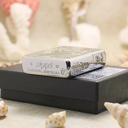Zippo Argent and Gold Intricate Engraved Rose Frame Pin-Up Maiden - SC24
