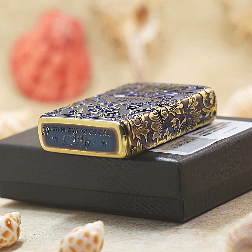 Zippo Smoked Blue Ruyi Peony Limited Version - CC54