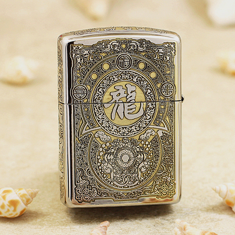 Zippo Two-Finish Intricate Engraved Imperial Serpent and Fortune Symbol - SC27