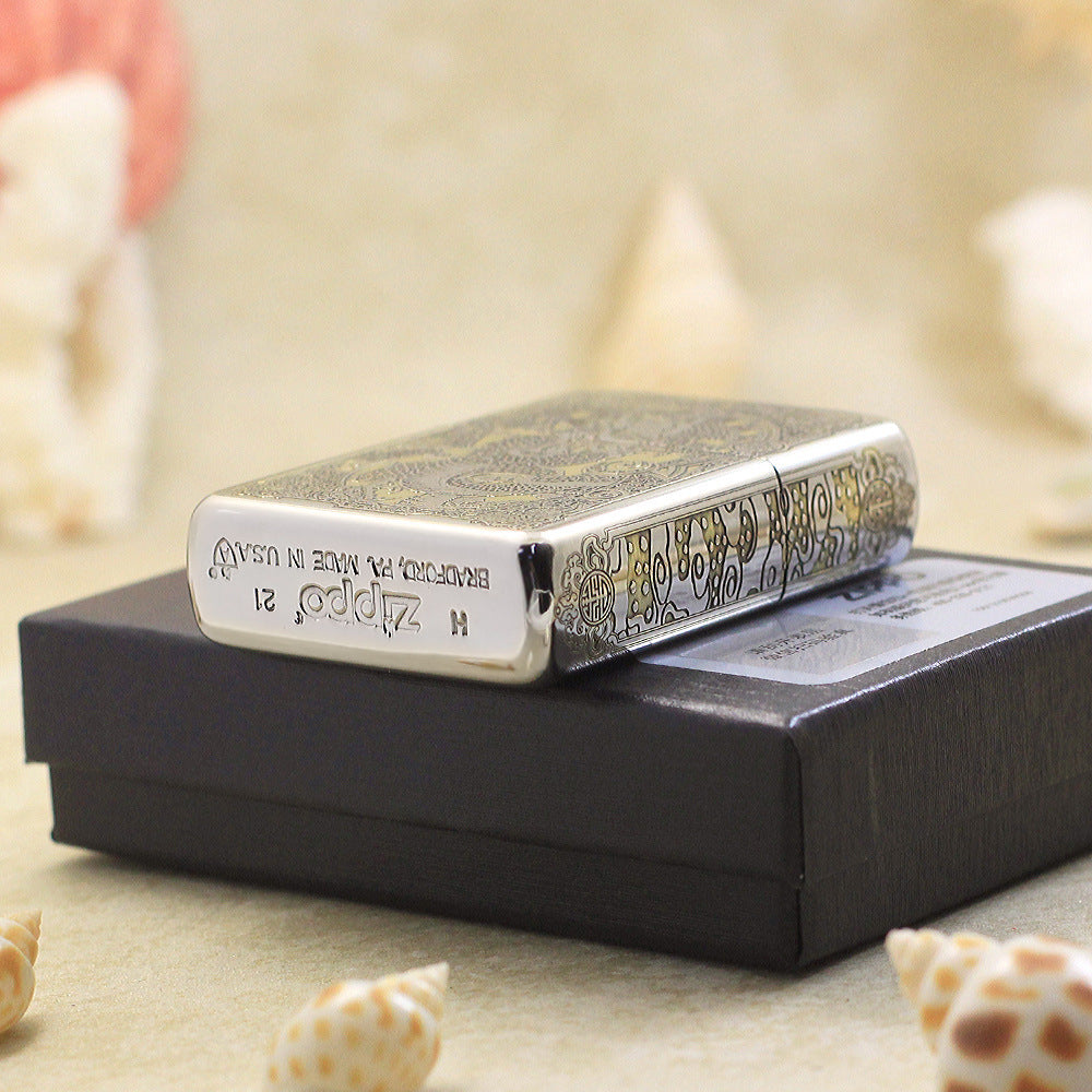 Zippo Two-Finish Intricate Engraved Imperial Serpent and Fortune Symbol - SC27