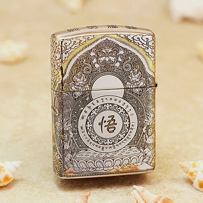 Zippo Two Finish Intricate Engraved Victorious Fighting Shakyamuni Lotus - SC20