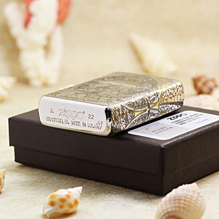 Zippo Two Finish Intricate Engraved Victorious Fighting Shakyamuni Lotus - SC20