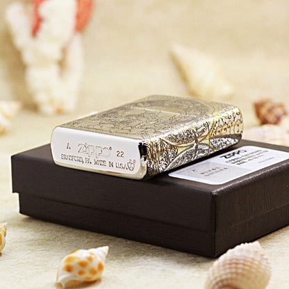 Zippo Two Finish Intricate Engraved Victorious Fighting Shakyamuni Lotus - SC20