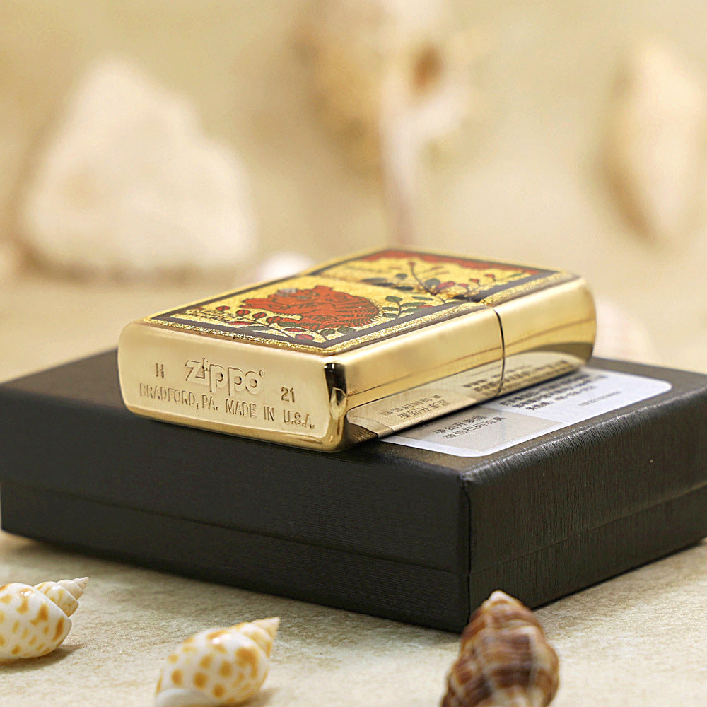 Zippo Wild Boar & Bush Clover Gold Plate - Animal Collection - JP58