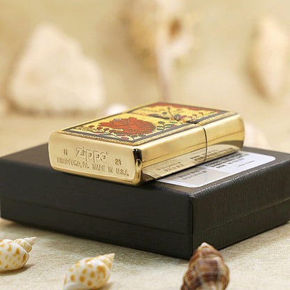 Zippo Wild Boar & Bush Clover Gold Plate - Animal Collection - JP58