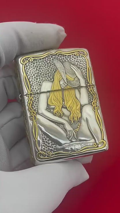 Zippo Armor Sterling Silver "Cowboy & Sheriff" 24K Gold Inlay Lighter