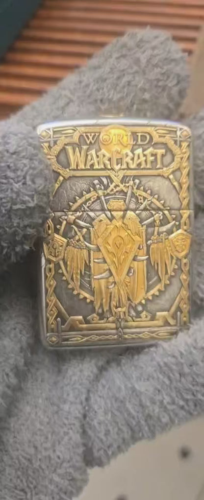Zippo Armor Sterling Silver World of Warcraft Edition – Hand-Carved 3D High-Relief 24K Gold Inlay Kerosene Lighter