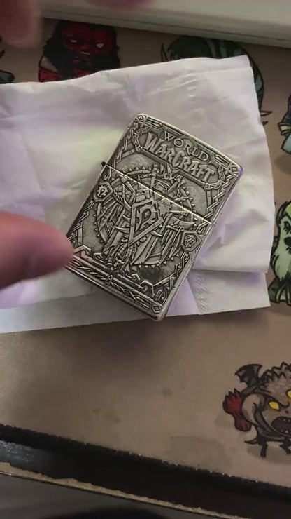 Zippo Armor Sterling Silver World of Warcraft (WoW) Lighter - 5-Sided Handcrafted Deep Carved Relief